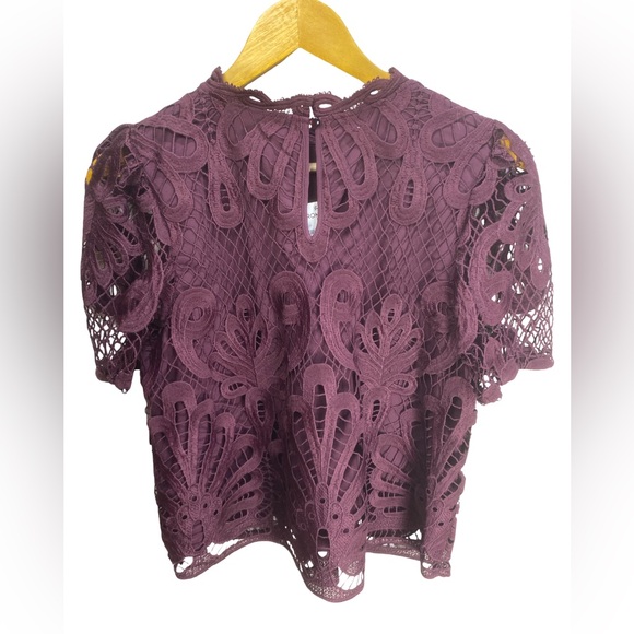 NVLT Burgundy Sheer Embroidered Overlay Blouse | NWT | Size S - Picture 2 of 6
